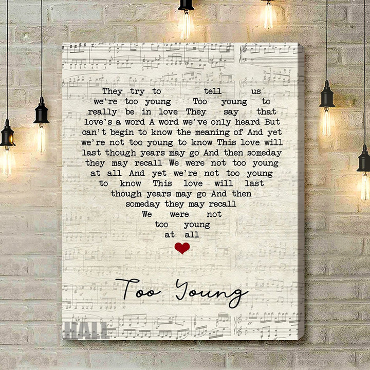 Nat King Cole Too Young Script Heart Song Lyric Art Print - Canvas Print Wall Art Home Decor