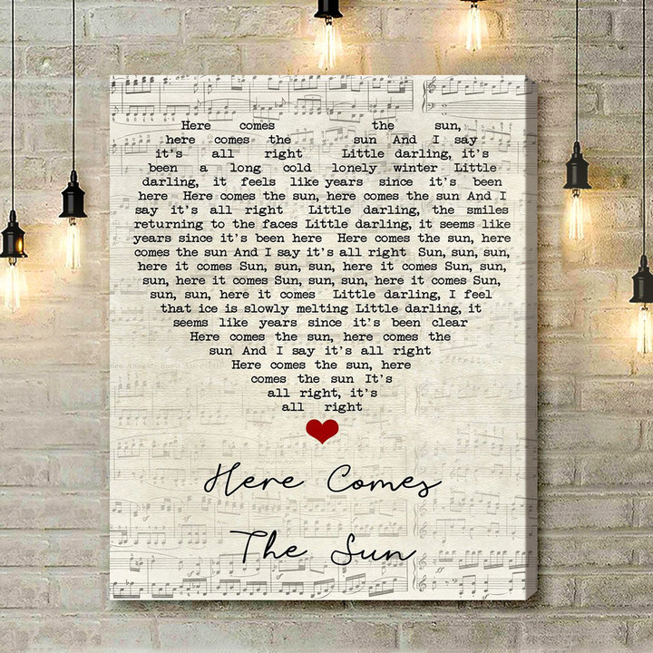 Here Comes The Sun The Beatles Script Heart Song Lyric Art Print - Canvas Print Wall Art Home Decor