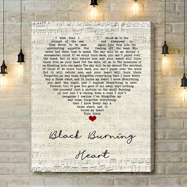 Keane Black Burning Heart Script Heart Song Lyric Art Print - Canvas Print Wall Art Home Decor