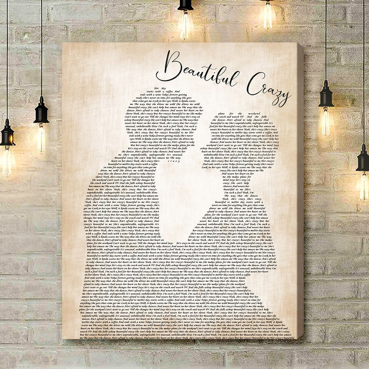 Luke Combs Beautiful Crazy Man Lady Bride Groom Wedding Song Lyric Art Print - Canvas Print Wall Art Home Decor