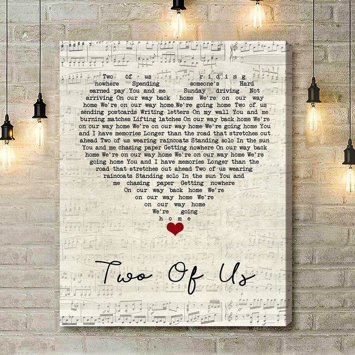 The Beatles Two Of Us Script Heart Song Lyric Art Print - Canvas Print Wall Art Home Decor