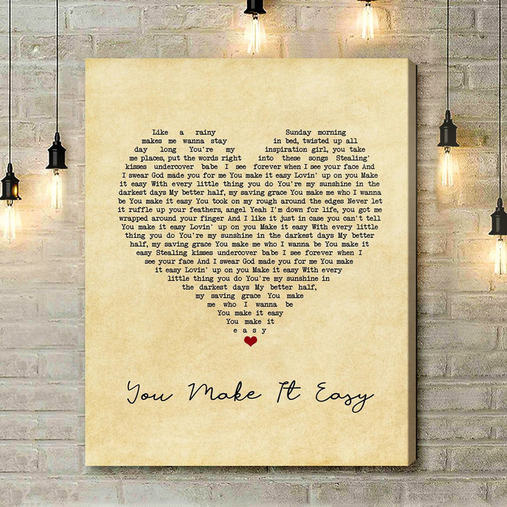 Jason Aldean You Make It Easy Vintage Heart Song Lyric Art Print - Canvas Print Wall Art Home Decor