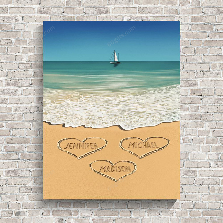 Personalized Valentine's Day Gifts Heart in Sand Anniversary Wedding Present - Customized Multi Names Canvas Print Wall Art Home Decor