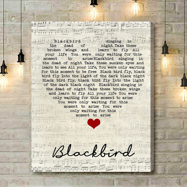 Blackbird The Beatles Script Heart Song Lyric Art Print - Canvas Print Wall Art Home Decor