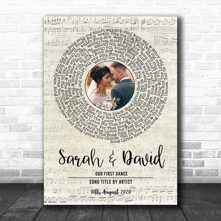 Customized Anniversary Gift Music Script Wedding Photo Any Song Lyric Art Print - Personalized Canvas Print Wall Art Home Decor