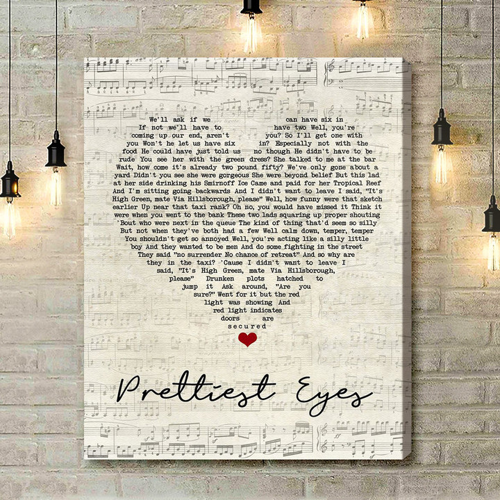 The Beautiful South Prettiest Eyes Script Heart Song Lyric Art Print - Canvas Print Wall Art Home Decor