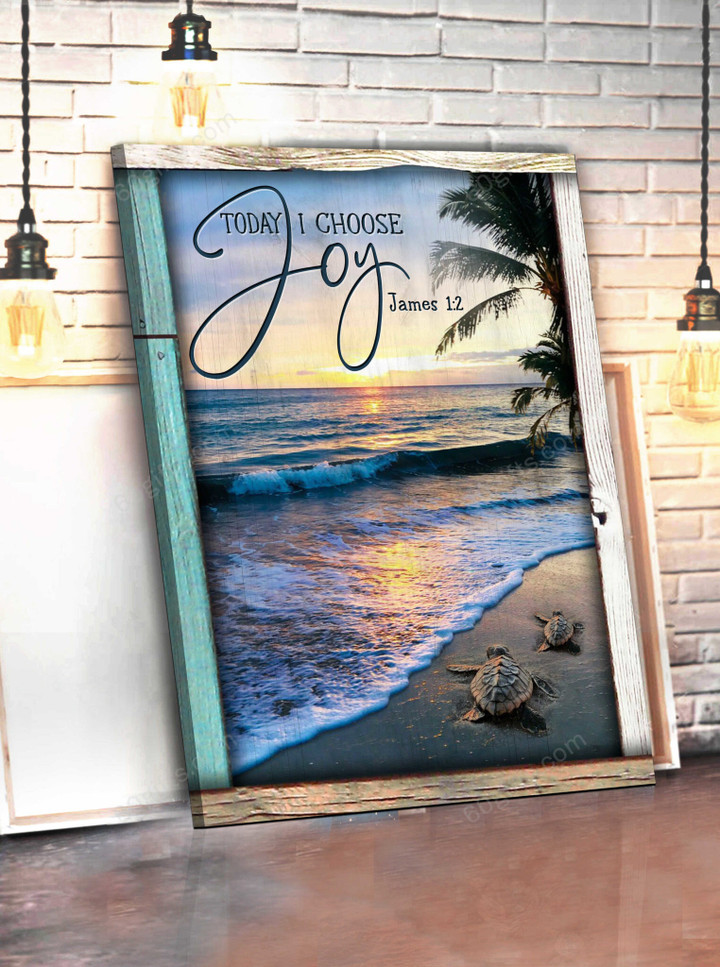 Housewarming Gifts Coastal Decor Today I Choose Joy - Turtle And Beach Canvas Print Wall Art Home Decor