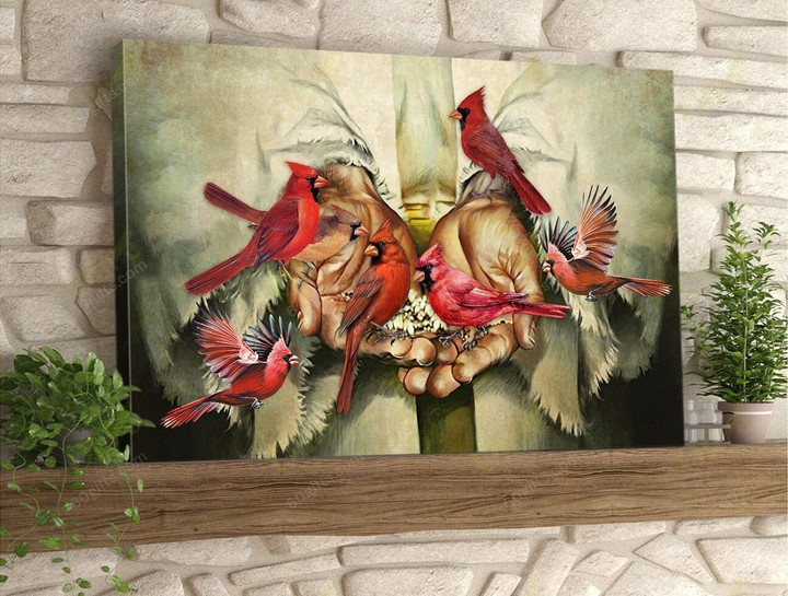 Housewarming Gifts Christian Decor Cardinal In God's Hands - Canvas Print Wall Art Home Decor