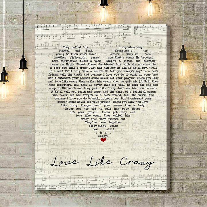 Lee Brice Love Like Crazy Script Heart Song Lyric Art Print - Canvas Print Wall Art Home Decor