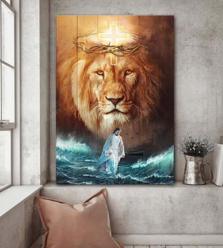 Housewarming Gifts Christian Decor Jesus And Lion Walk On The Sea - Canvas Print Wall Art Home Decor