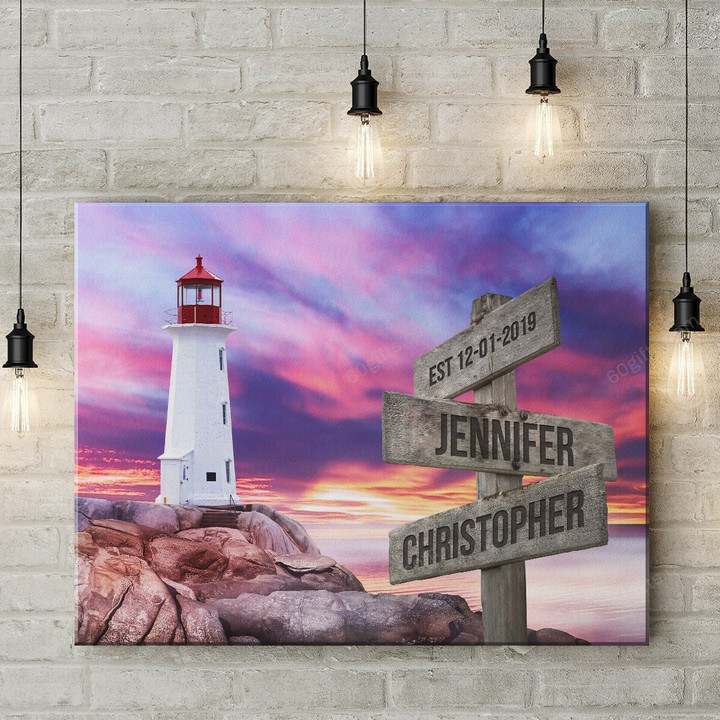 Personalized Valentine's Day Gifts Lighthouse Sunset Anniversary Wedding Present - Customized Multi Names Canvas Print Wall Art Home Decor