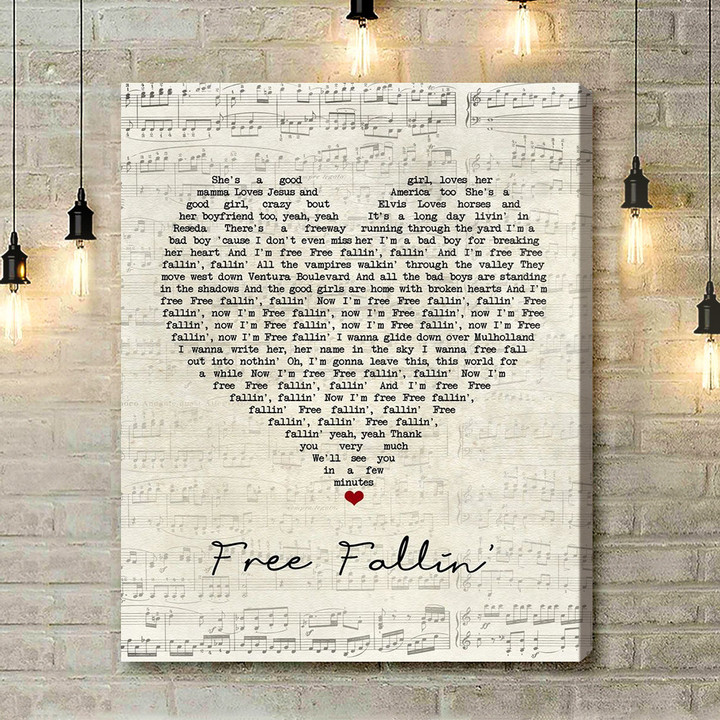 John Mayer Free Fallin' Script Heart Song Lyric Art Print - Canvas Print Wall Art Home Decor