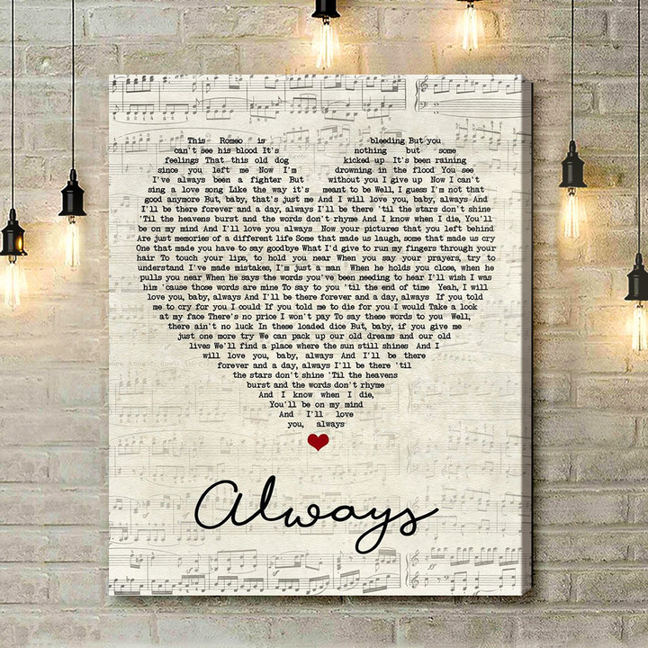 Bon Jovi Always Script Heart Song Lyric Art Print - Canvas Print Wall Art Home Decor