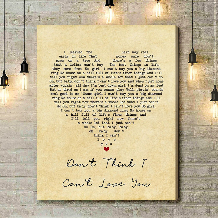 Jake Owen Don't Think I Can't Love You Vintage Heart Song Lyric Art Print - Canvas Print Wall Art Home Decor