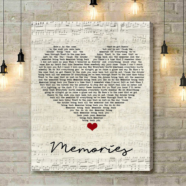 Maroon 5 Memories Script Heart Song Lyric Quote Music Art Print - Canvas Print Wall Art Home Decor