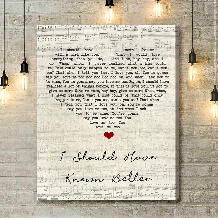 The Beatles I Should Have Known Better Script Heart Song Lyric Art Print - Canvas Print Wall Art Home Decor