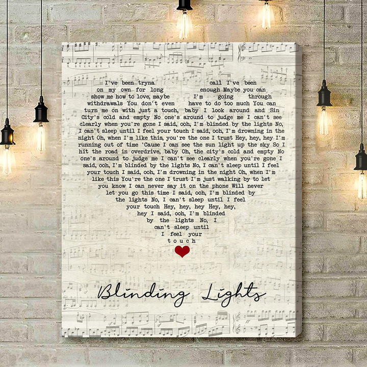 The Weeknd Blinding Lights Script Heart Song Lyric Art Print - Canvas Print Wall Art Home Decor