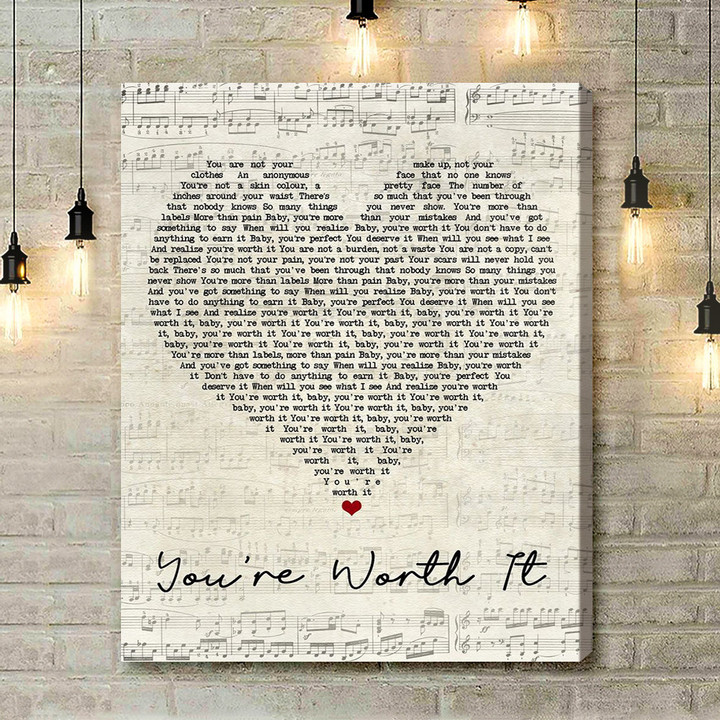 Cimorelli You're Worth It Script Heart Song Lyric Art Print - Canvas Print Wall Art Home Decor