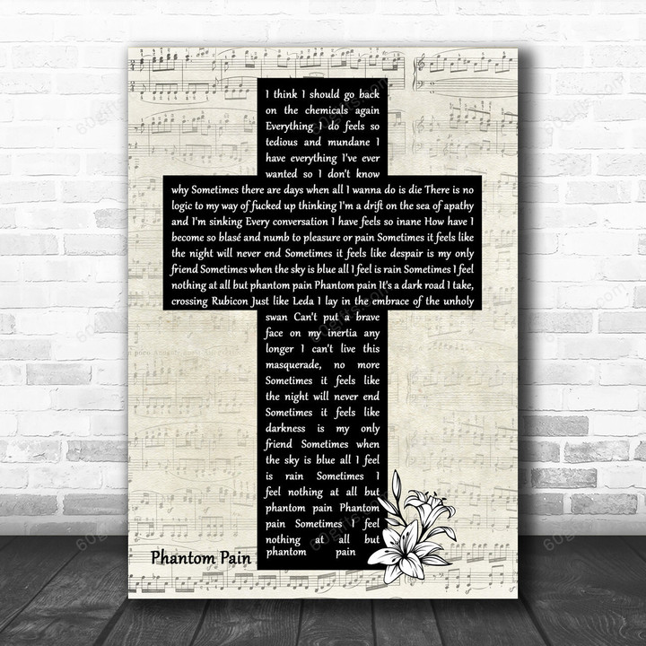The Mission Phantom Pain Music Script Christian Memorial Cross Art Song Lyric Print - Canvas Print Wall Art Home Decor