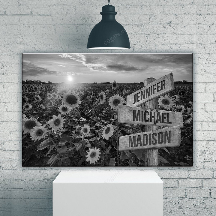 Personalized Valentine's Day Gifts Black Sunflower Field Anniversary Wedding Present - Customized Multi Names Canvas Print Wall Art Home Decor