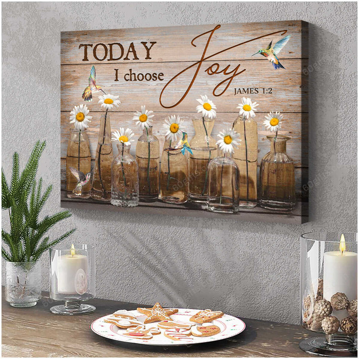Housewarming Gifts Floral Decor Vintage Rustic Wood Today I choose Joy - Hummingbird Canvas Print Wall Art Home Decor