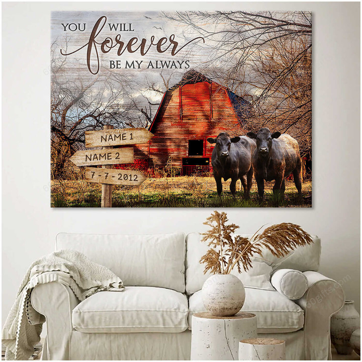 Personalized Name Valentine's Day Gifts You will Anniversary Wedding Present - Customized Cow Canvas Print Wall Art Home Decor