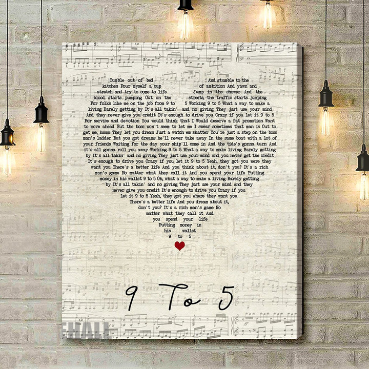 Dolly Parton 9 To 5 Script Heart Song Lyric Art Print - Canvas Print Wall Art Decor