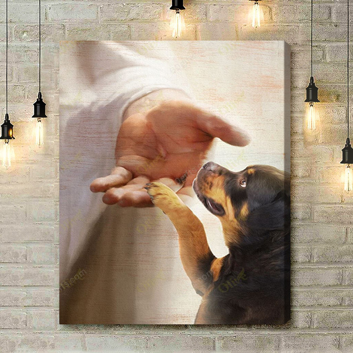 Housewarming Gifts Christian Decor Rottweiler Jesus Take My Hand - Canvas Print Wall Art Home Decor