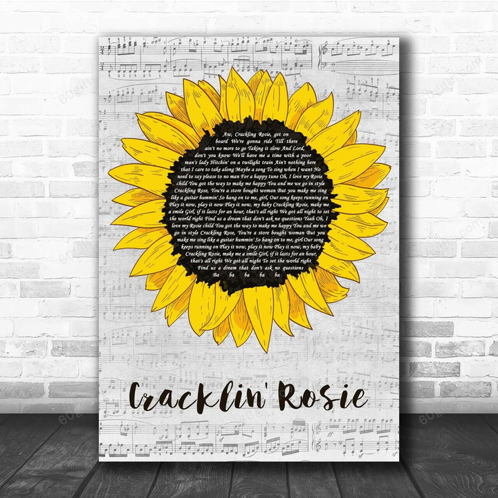 Neil Diamond Cracklin' Rosie Grey Script Sunflower Song Lyric Art Print - Canvas Print Wall Art Home Decor