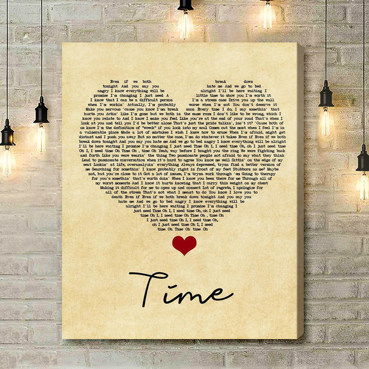 NF Time Vintage Heart Song Lyric Quote Music Art Print - Canvas Print Wall Art Home Decor