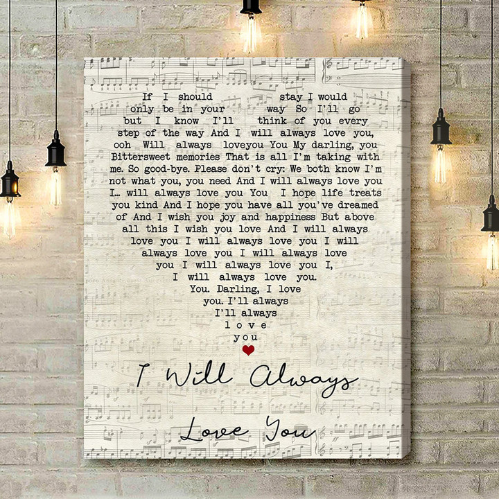 Whitney Houston I Will Always Love You Script Heart Song Lyric Art Print - Canvas Print Wall Art Home Decor
