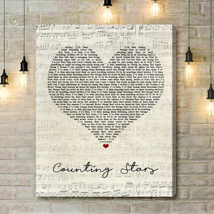 OneRepublic Counting Stars Script Heart Song Lyric Art Print - Canvas Print Wall Art Home Decor