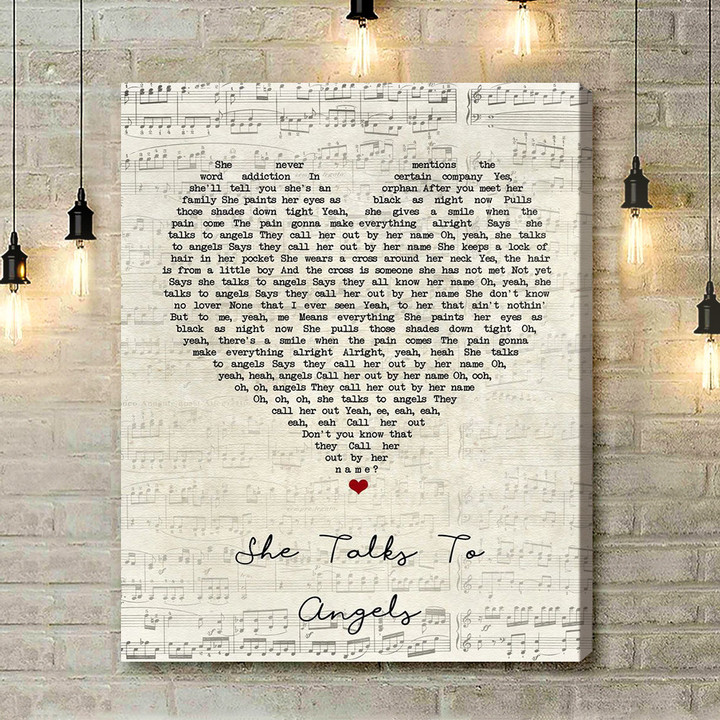 The Black Crowes She Talks To Angels Script Heart Song Lyric Art Print - Canvas Print Wall Art Home Decor