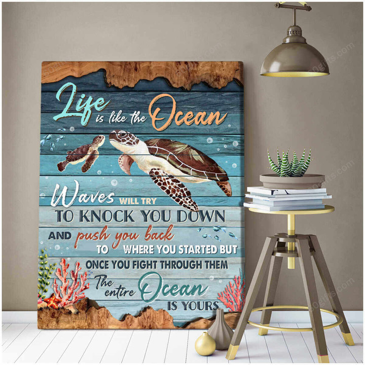 Housewarming Gifts Coastal Decor Life Is Like The Ocean - Turtle And Beach Canvas Print Wall Art Home Decor