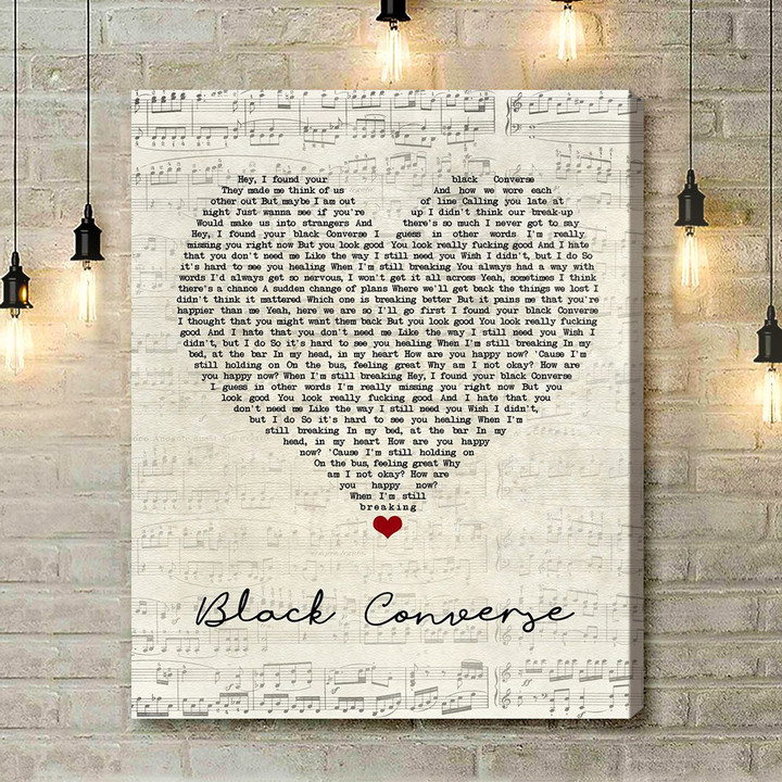 LOVA Black Converse Script Heart Song Lyric Art Print - Canvas Print Wall Art Home Decor