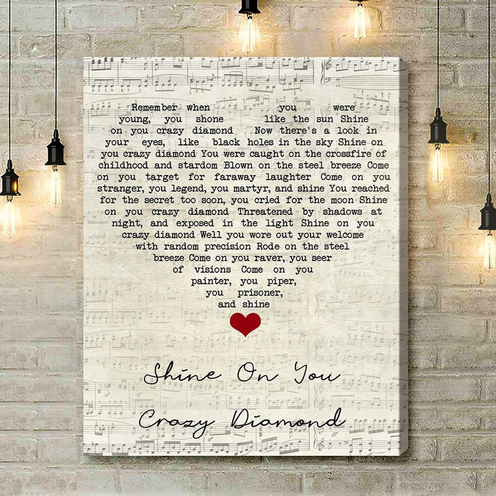 Pink Floyd Shine On You Crazy Diamond Script Heart Song Lyric Quote Music Art Print - Canvas Print Wall Art Home Decor