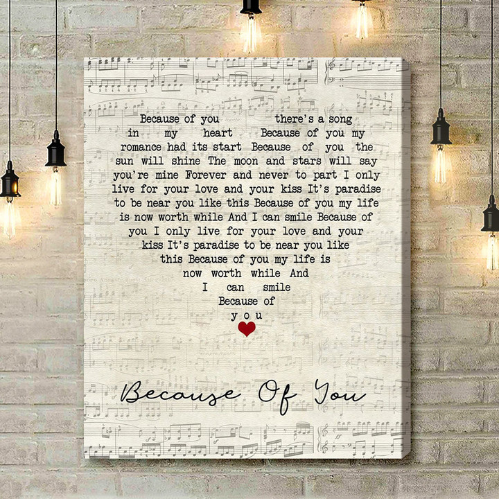 Tony Bennett Feat. K.D. Lang Because Of You Script Heart Song Lyric Art Print - Canvas Print Wall Art Home Decor