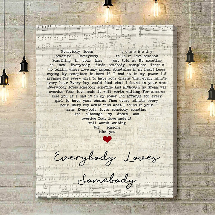 Dean Martin Everybody Loves Somebody Script Heart Song Lyric Art Print - Canvas Print Wall Art Home Decor