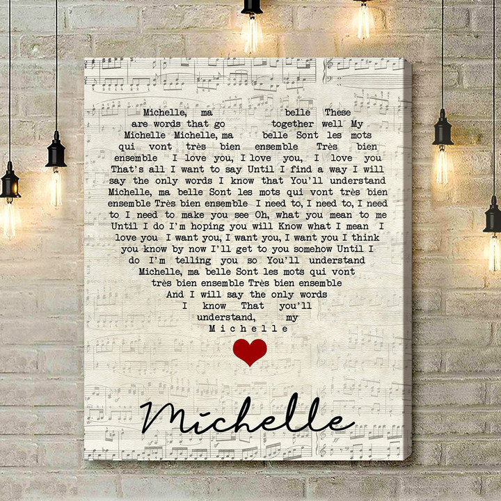 Michelle The Beatles Script Heart Song Lyric Art Print - Canvas Print Wall Art Home Decor