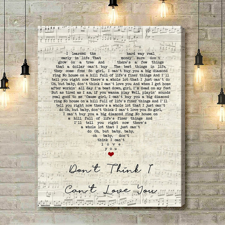 Jake Owen Don't Think I Can't Love You Script Heart Song Lyric Art Print - Canvas Print Wall Art Home Decor