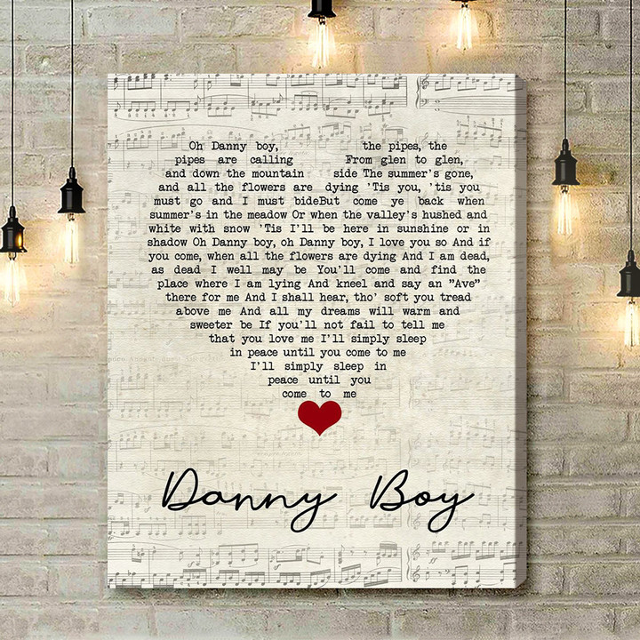 Frederic Weatherly Danny Boy Script Heart Song Lyric Art Print - Canvas Print Wall Art Home Decor