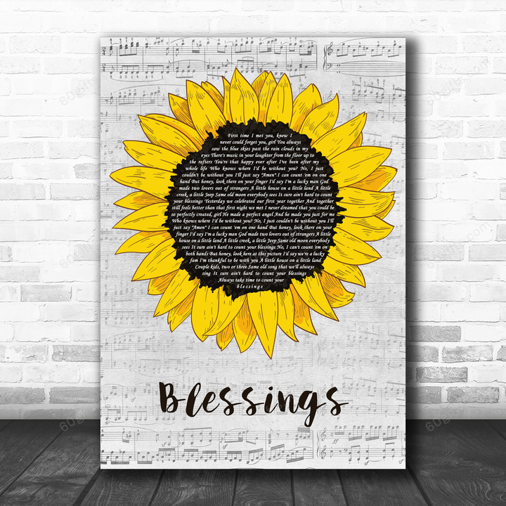 Florida Georgia Line Blessings Grey Script Sunflower Decorative Art Gift Song Lyric Print - Canvas Print Wall Art Home Decor