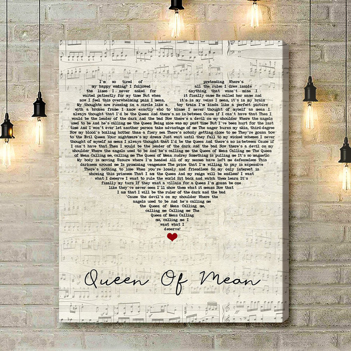 Sarah Jeffery Queen Of Mean Script Heart Song Lyric Art Print - Canvas Print Wall Art Home Decor