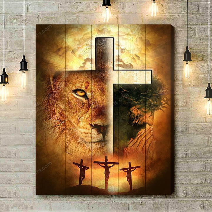 Housewarming Gifts Christian Decor Awesome Jesus And Lion - Canvas Print Wall Art Home Decor