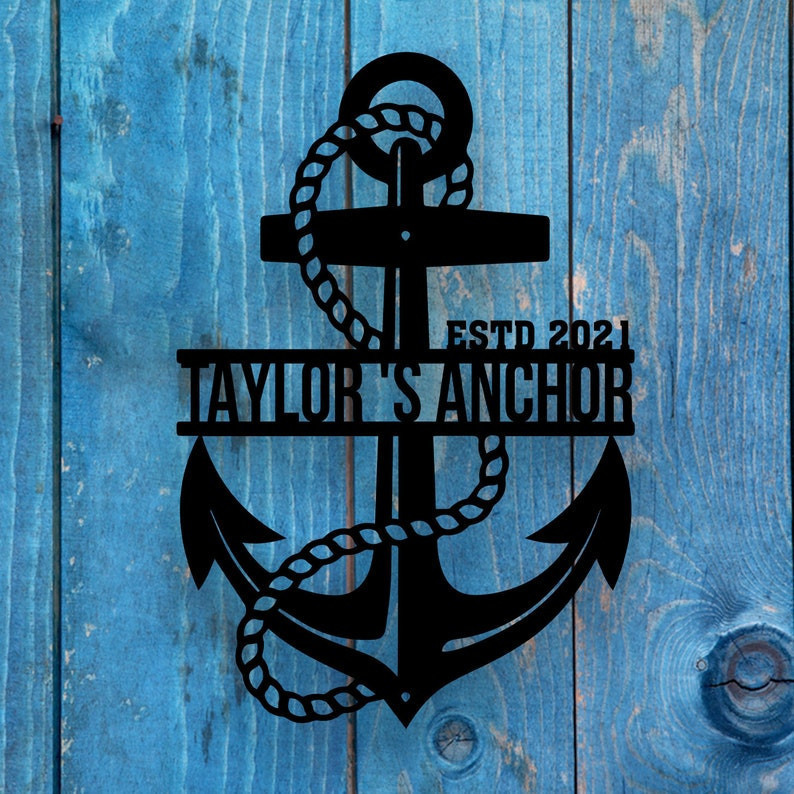 Personalized Anchor Metal Wall, Custom Name With Anchor Metal Sign, Metal Beach House And Ship Wall Decor, Nautical Wall Decor Laser Cut Metal Signs Custom Gift Ideas 18x18IN