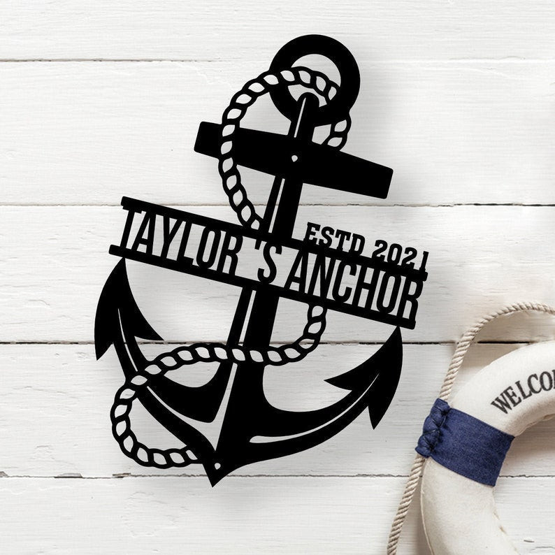 Personalized Anchor Metal Wall, Custom Name With Anchor Metal Sign, Metal Beach House And Ship Wall Decor, Nautical Wall Decor Laser Cut Metal Signs Custom Gift Ideas 12x12IN