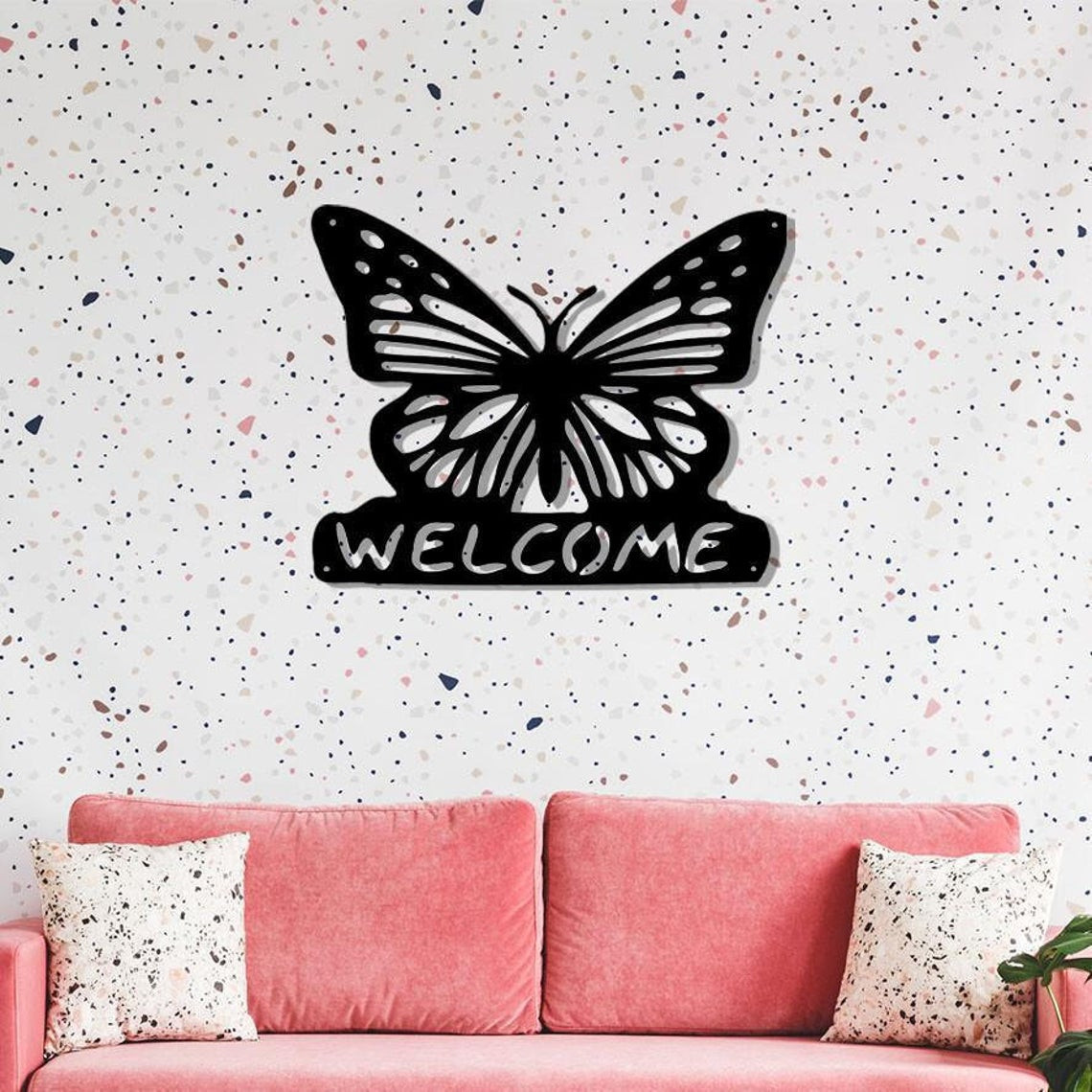 Butterfly Welcome Cut Metal Sign Laser Cut Metal Signs Custom Gift Ideas 12x12IN