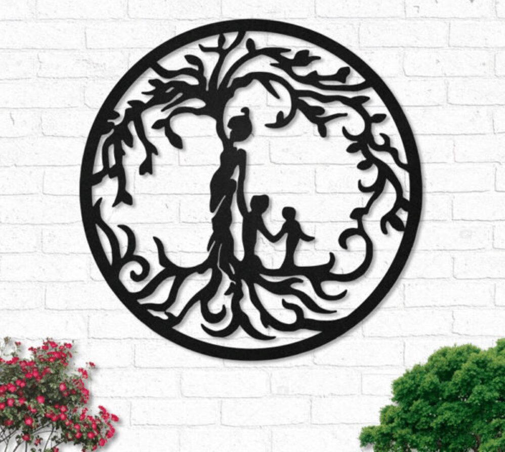 Mother With Children Family Tree Metal House Sign 12x12IN