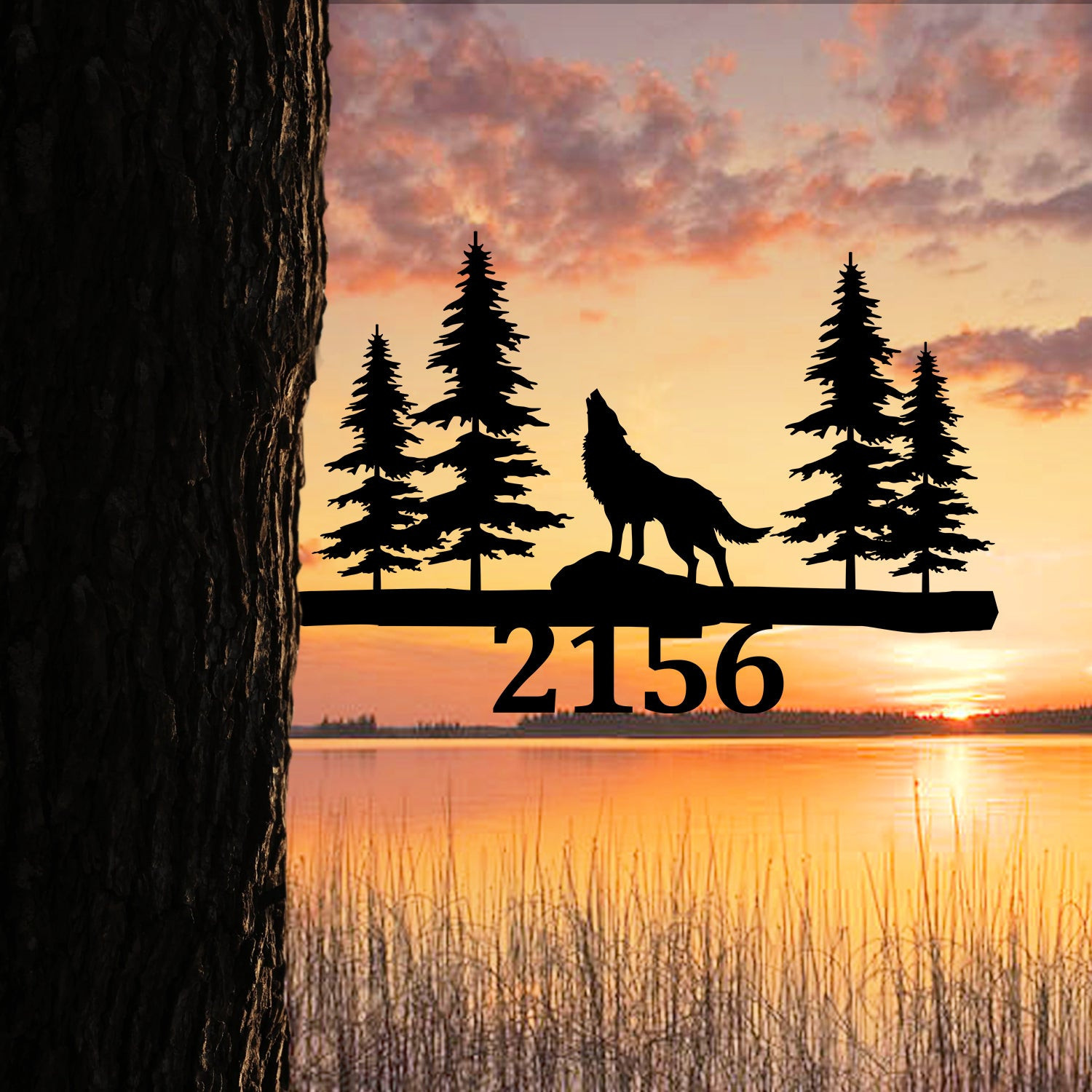 Customized Wolf Metal Tree Stake, Wild Animals Garden Decor Laser Cut Metal Signs Custom Gift Ideas 24x24IN