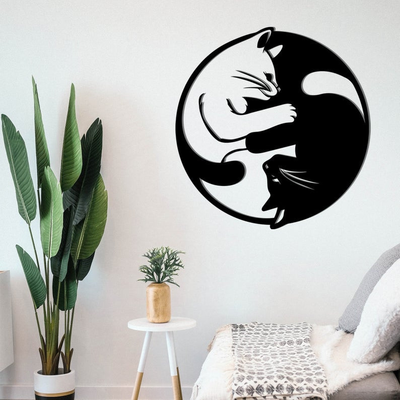 Two Cats (Circle) Decor Wall Art Cut Metal Sign Laser Cut Metal Signs Custom Gift Ideas 12x12IN